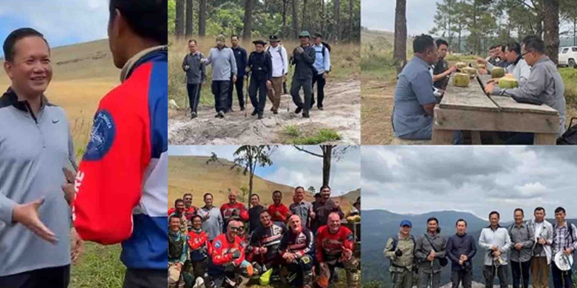 សម្តេចបវរធិបតី ហ៊ុន ម៉ាណែត ចំណាយពេល ៤ម៉ោងកន្លះ ធ្វើដំណើរថ្មើរជើង ចាប់ពីជើងភ្នំរហូតដល់កំពូលភ្នំខ្នងផ្សារ ដើម្បីពិនិត្យមើលដោយផ្ទាល់